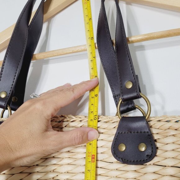 Retro Floral Shoulder Bag Woven Straw Dual Handle Lined Tropical Hawaiian Wicker - Picture 5 of 11